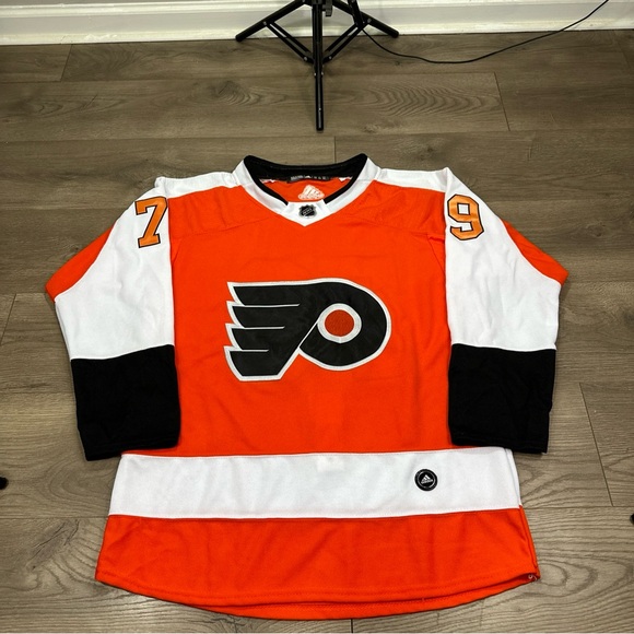 Adidas Philadelphia Flyers NHL Orange Home Jersey W/ Fight Strap Carter Hart #79 - Picture 3 of 12